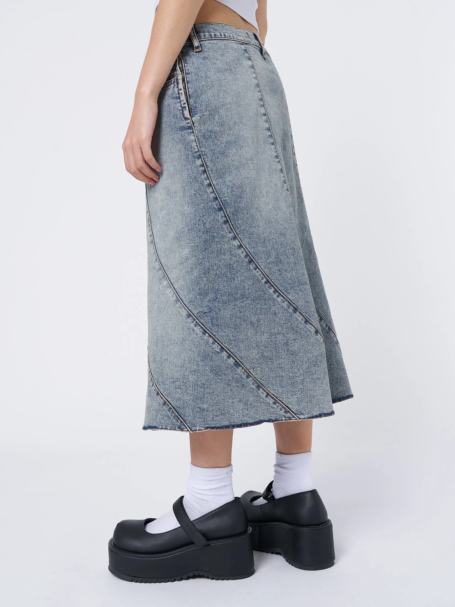 Lizzie Flared Denim Midi Skirt