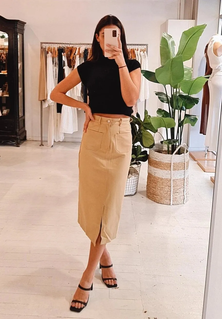 Luna Drill Skirt Beige