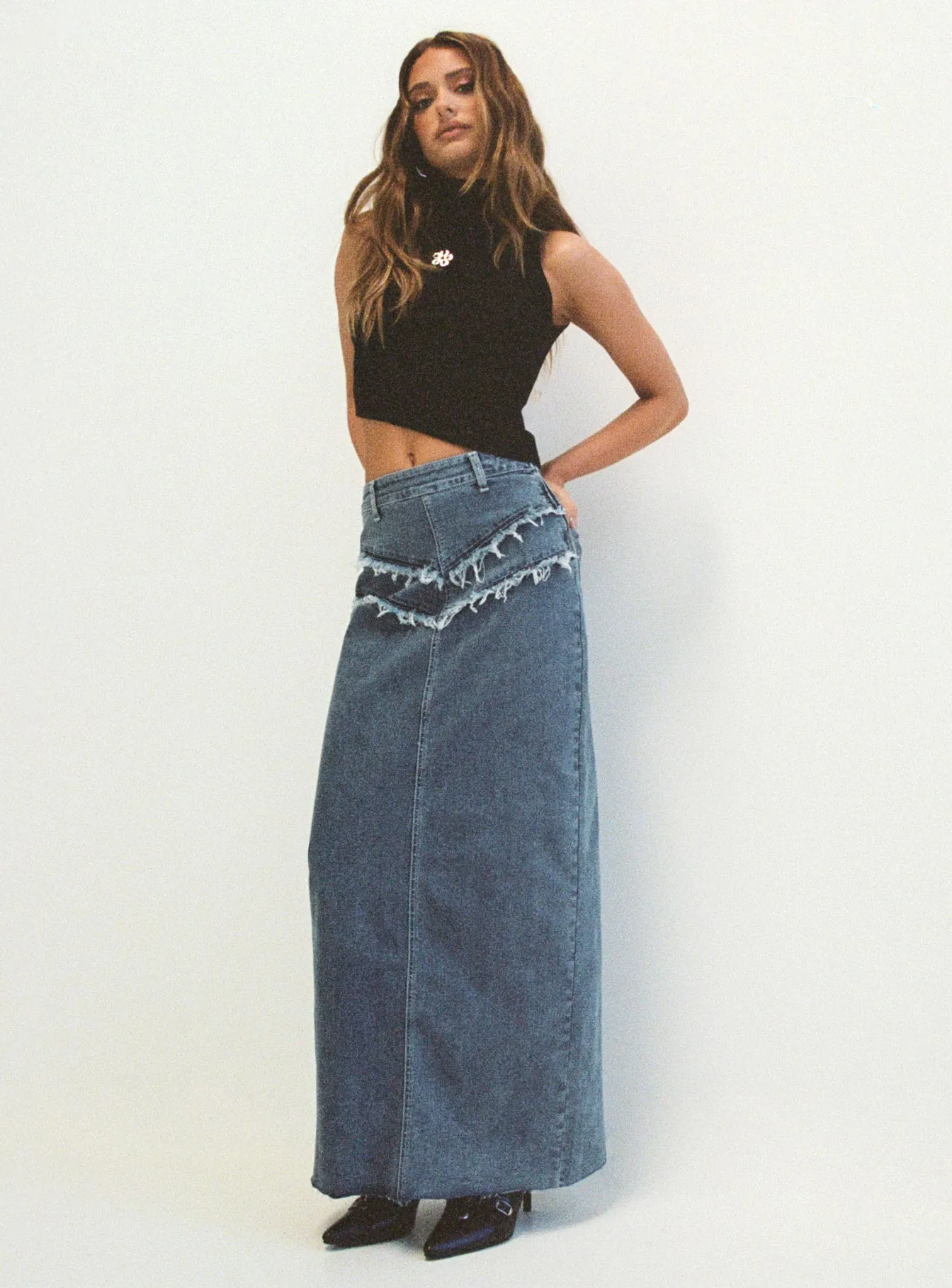 Lune Denim Maxi Skirt Blue