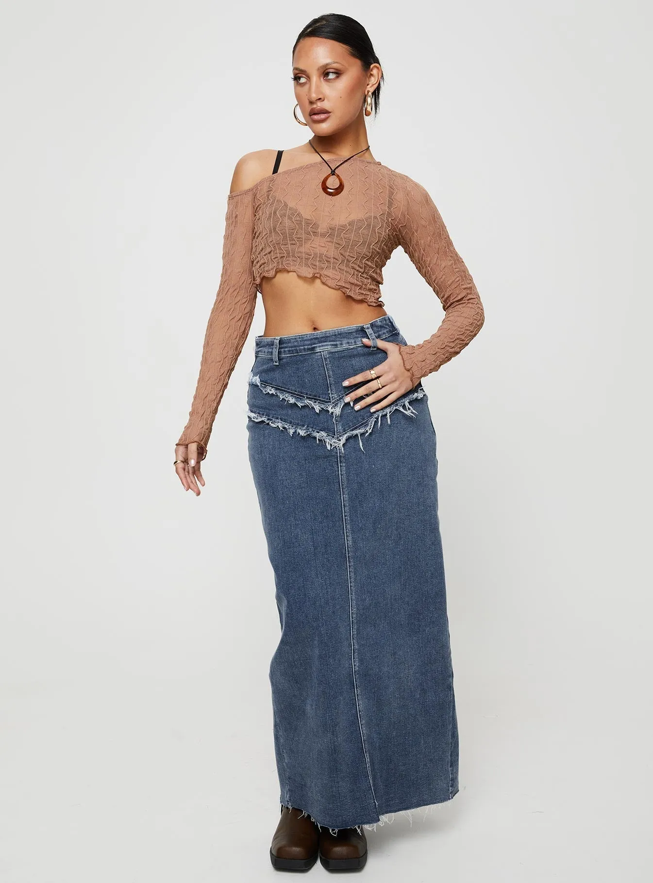 Lune Denim Maxi Skirt Blue