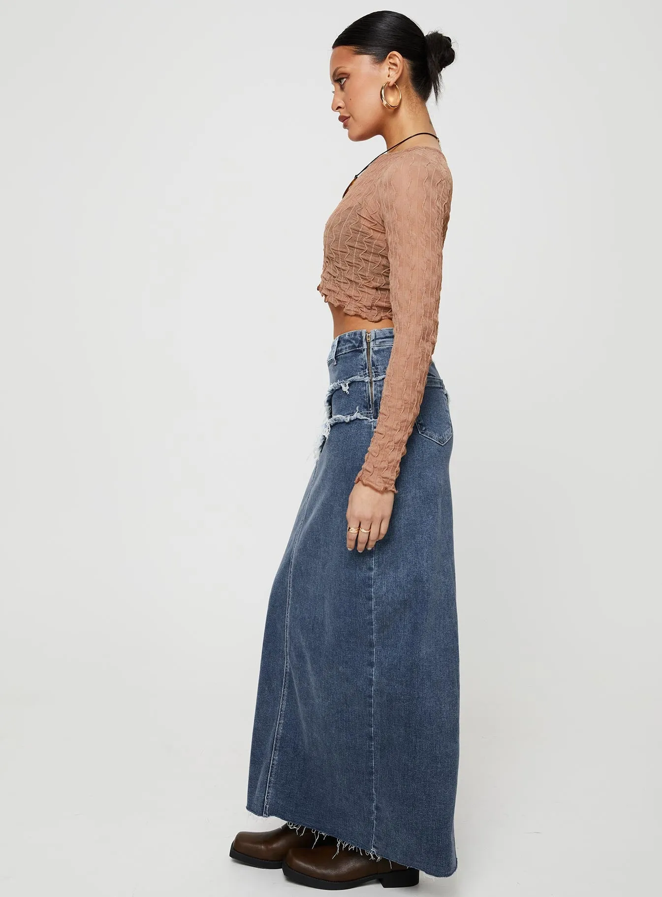 Lune Denim Maxi Skirt Blue