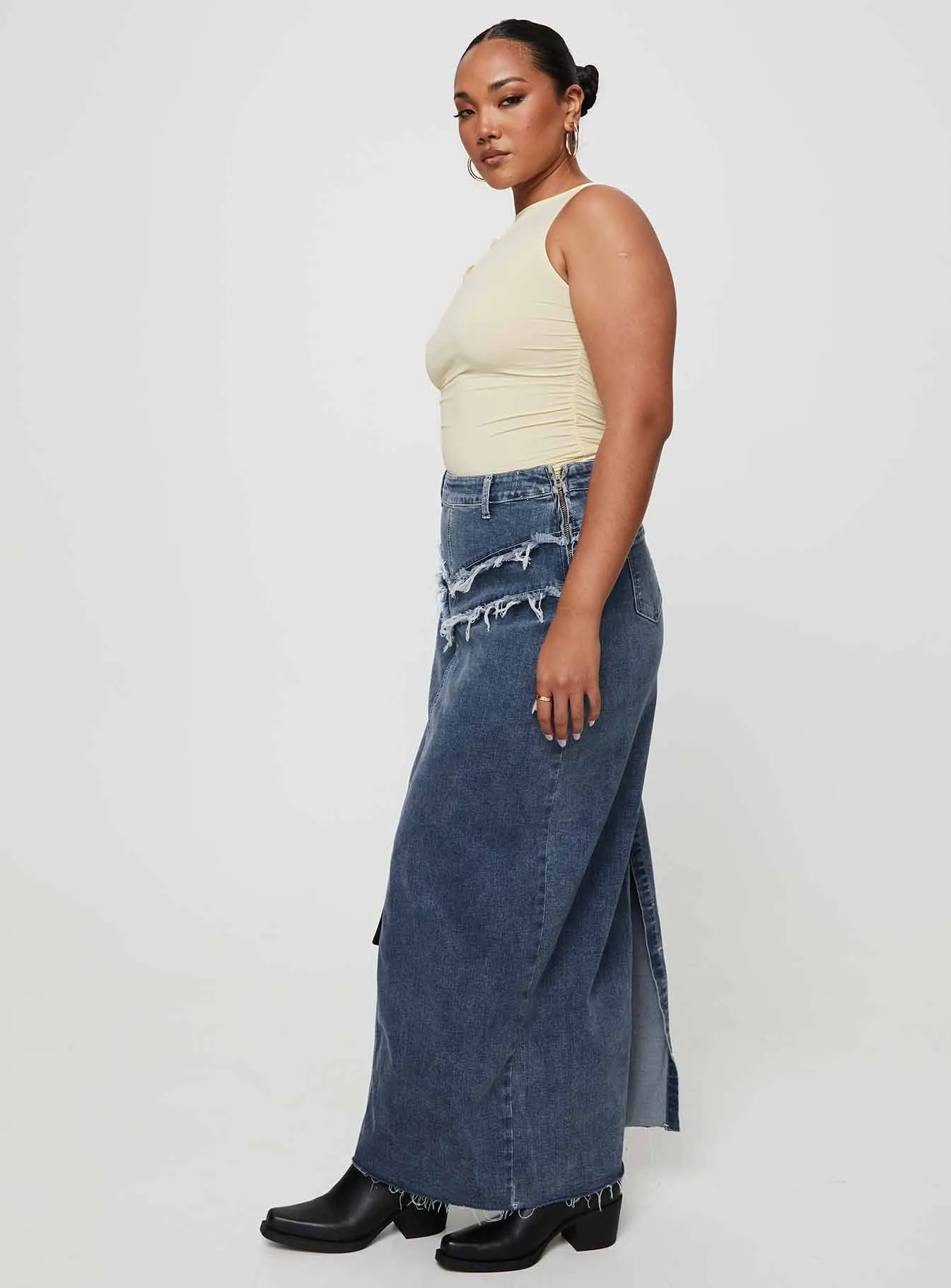 Lune Denim Maxi Skirt Blue