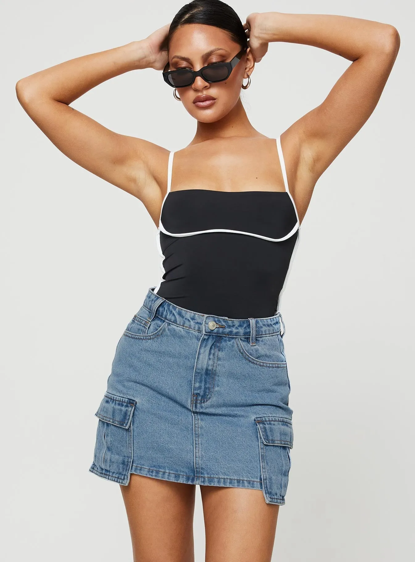 Maberley Denim Mini Skirt Mid Wash