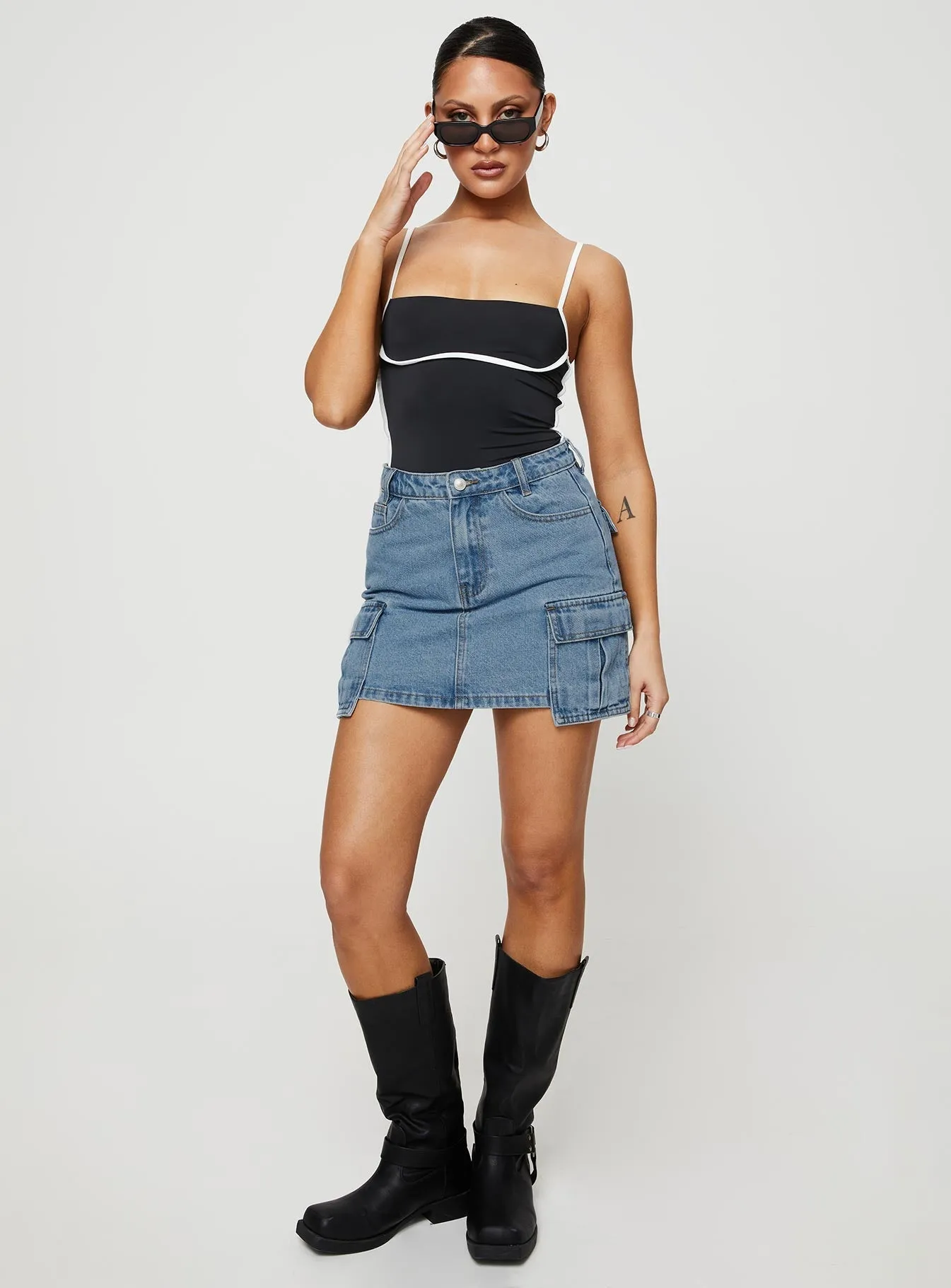 Maberley Denim Mini Skirt Mid Wash