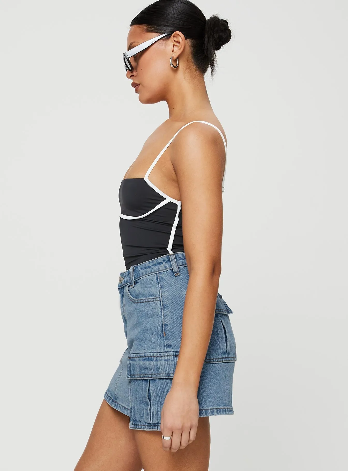 Maberley Denim Mini Skirt Mid Wash