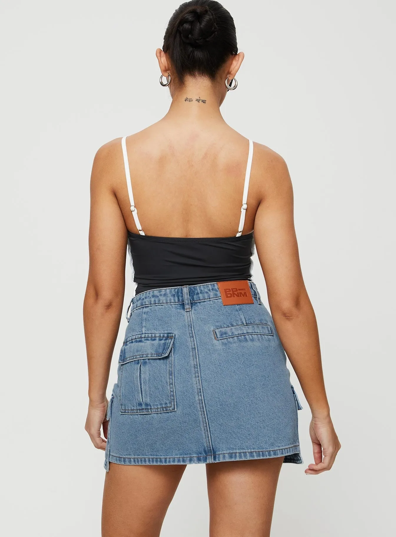 Maberley Denim Mini Skirt Mid Wash