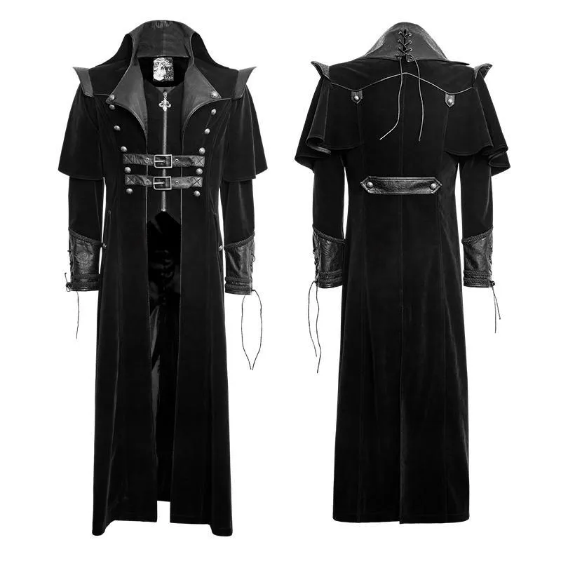 Men's Black Gothic Ghost Clock Overcoat