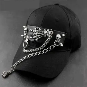 Men's Synthetic Leather Hip Hop Skull Spike Chain Decor Baseball Hat