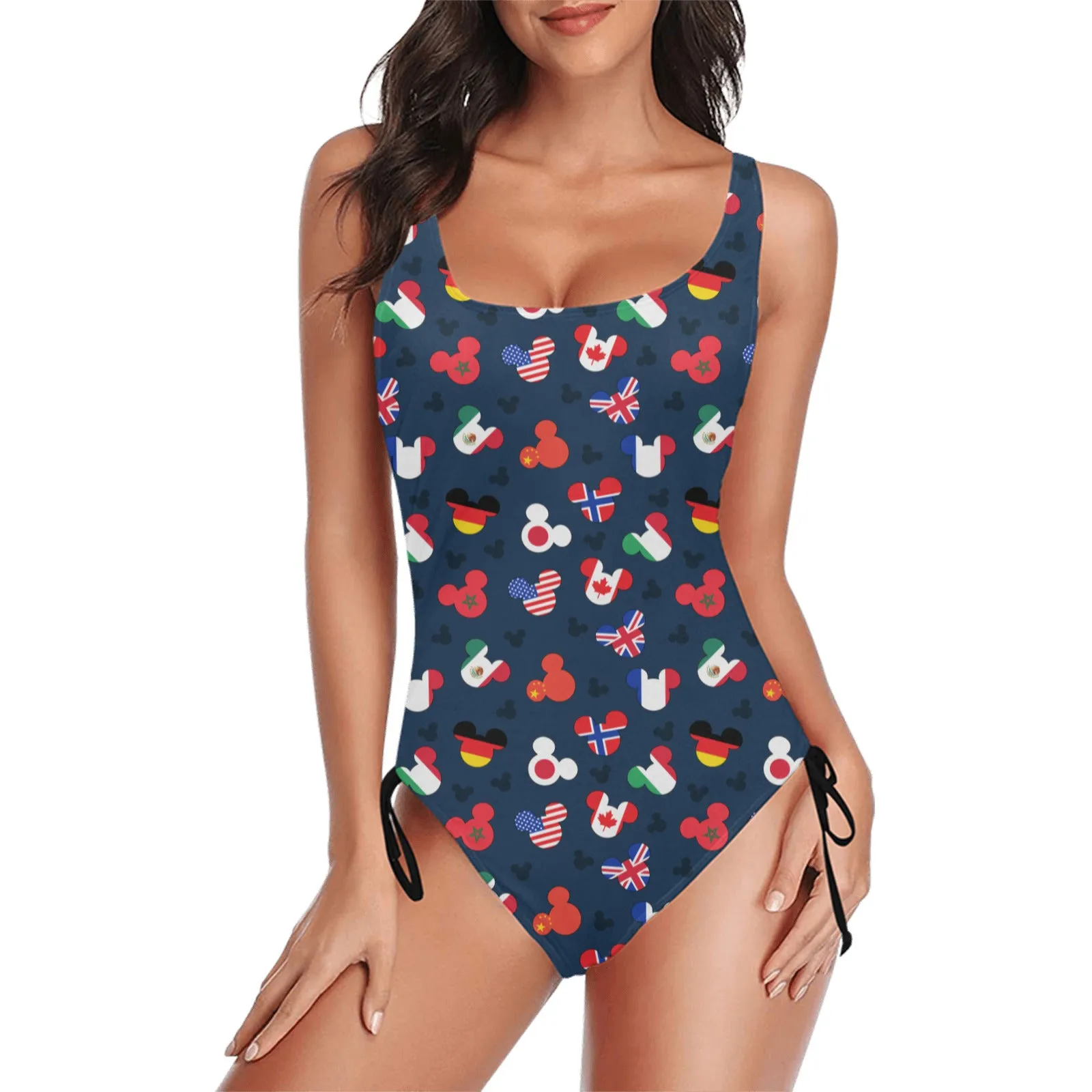 Mickey Flags Drawstring Side Women's One-Piece Swimsuit