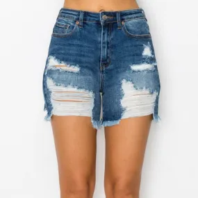 Mom Fit Distressed Shorts Dark