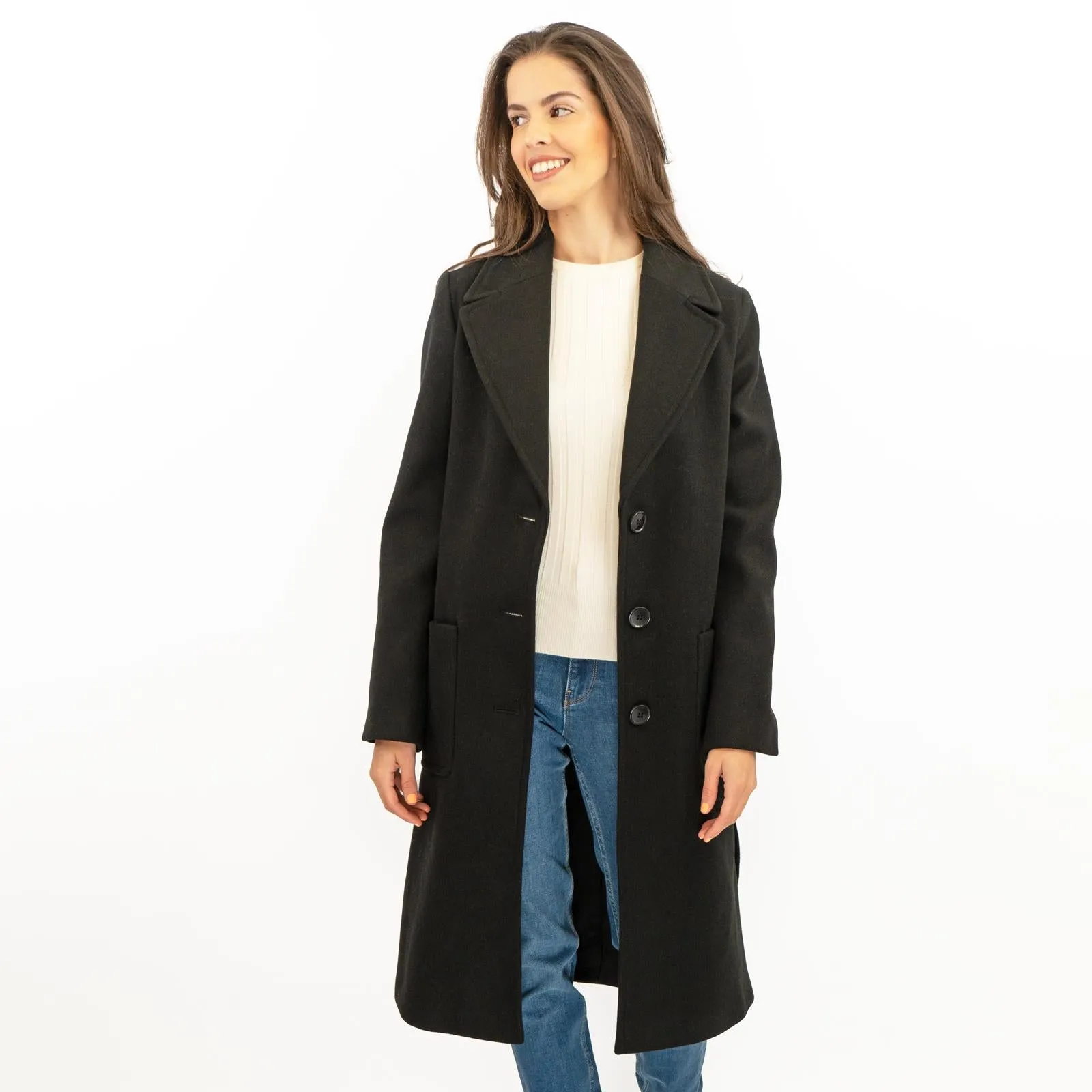 M&S Black Belted Tailored Coat