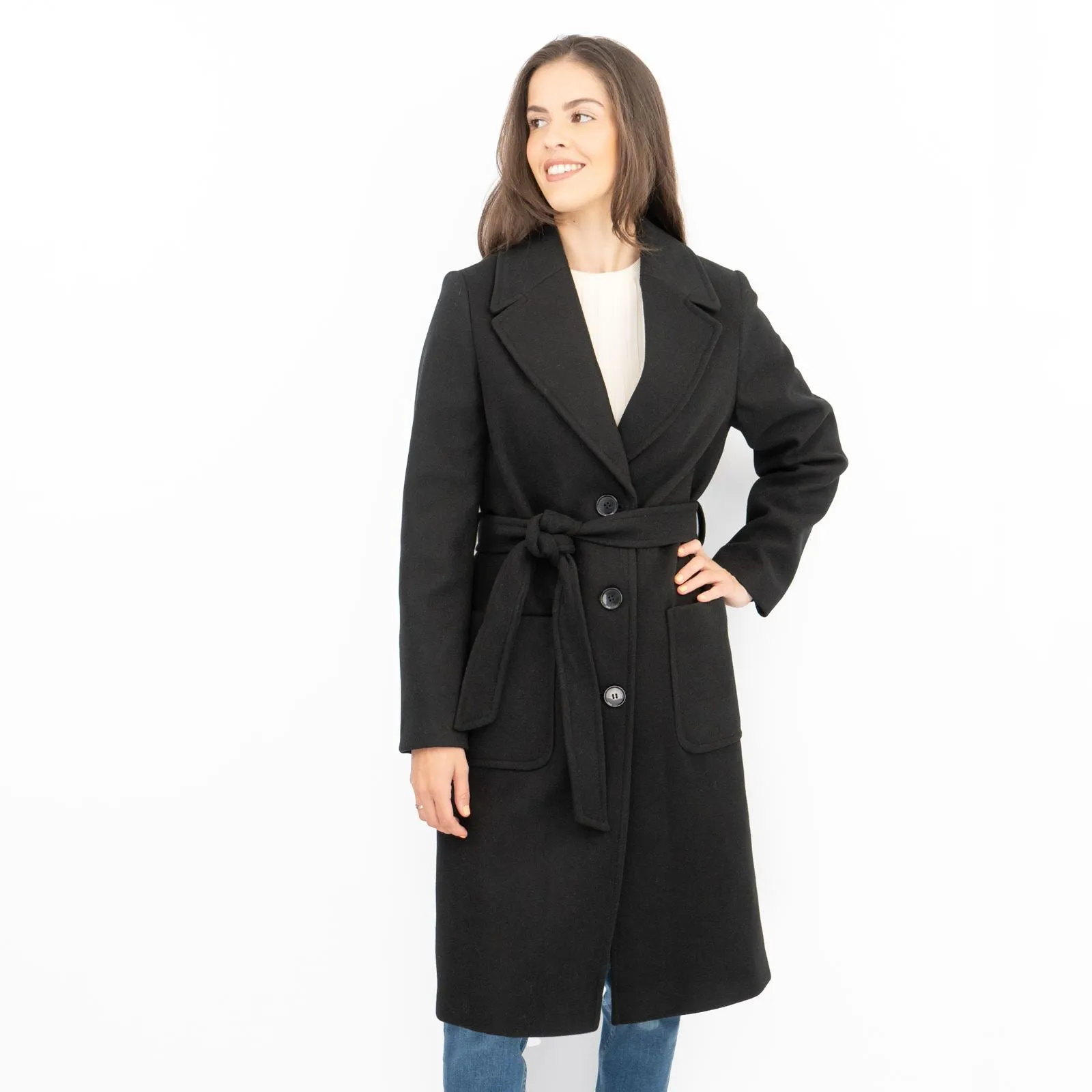 M&S Black Belted Tailored Coat