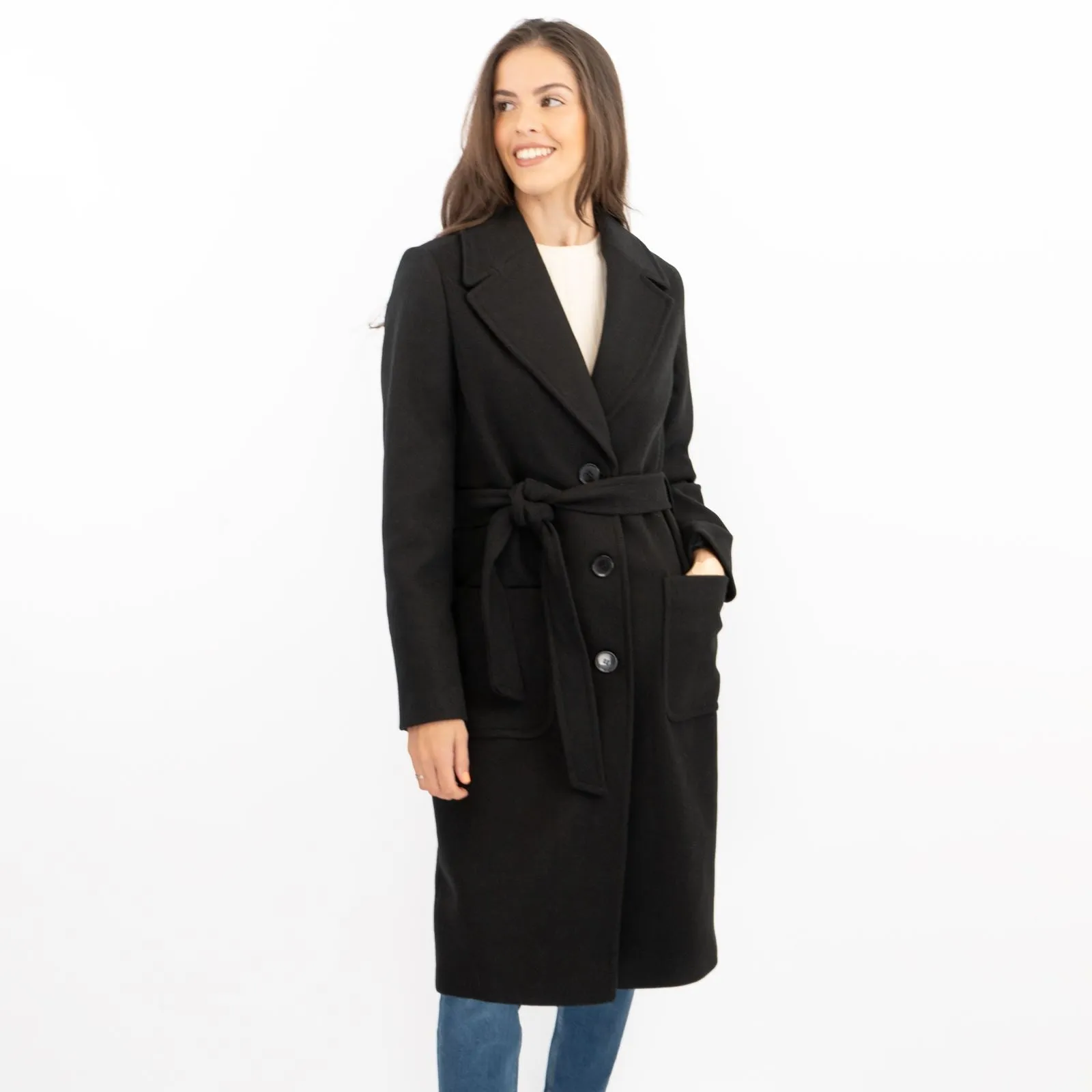 M&S Black Belted Tailored Coat