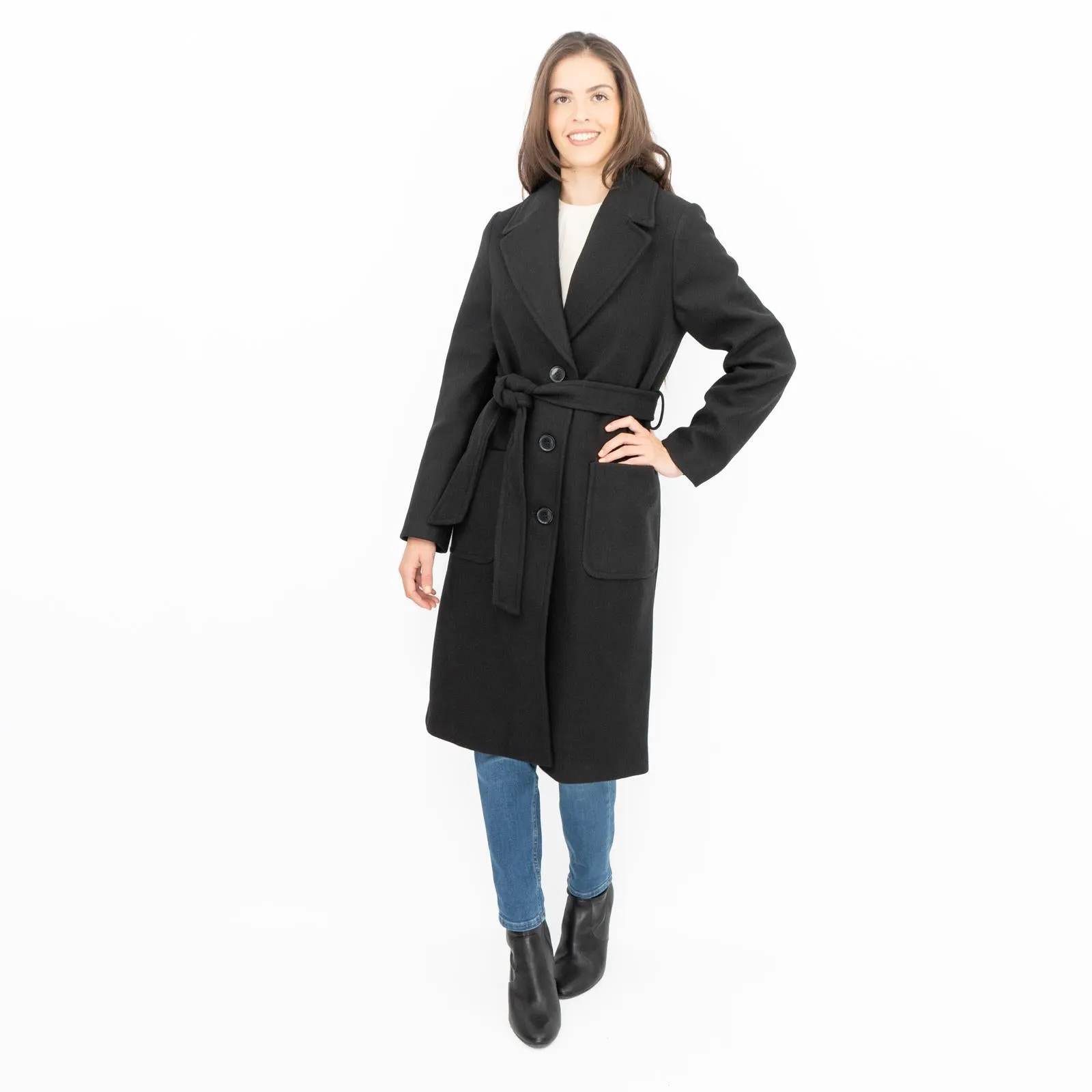 M&S Black Belted Tailored Coat