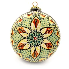 Neon Geometric Pattern On Round Small Ceramic Ornament