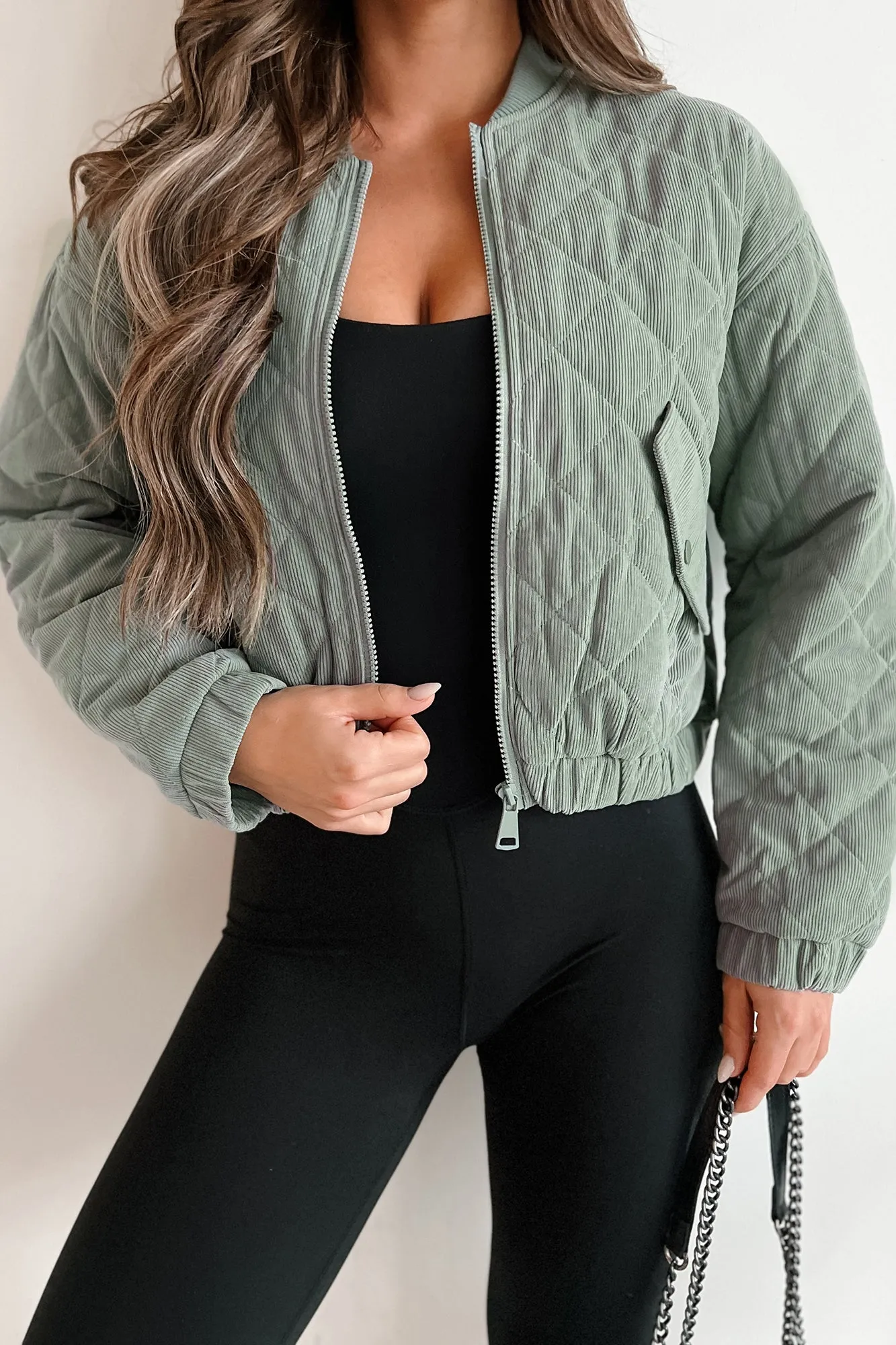 Never Pretend Quilted Corduroy Crop Jacket (Mint Stone)