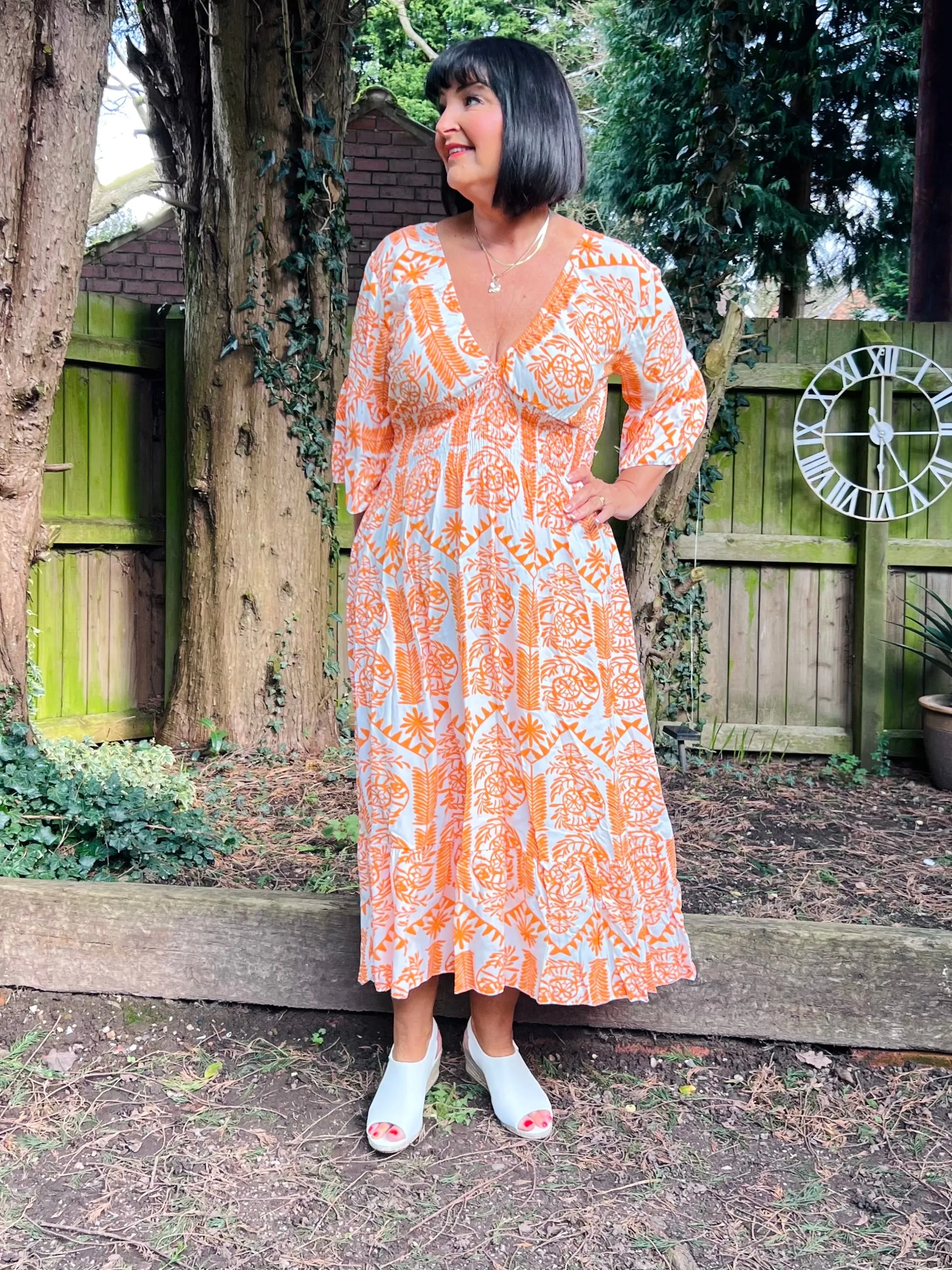 Orange Flared Sleeve Maxi Tribal Dress Megan