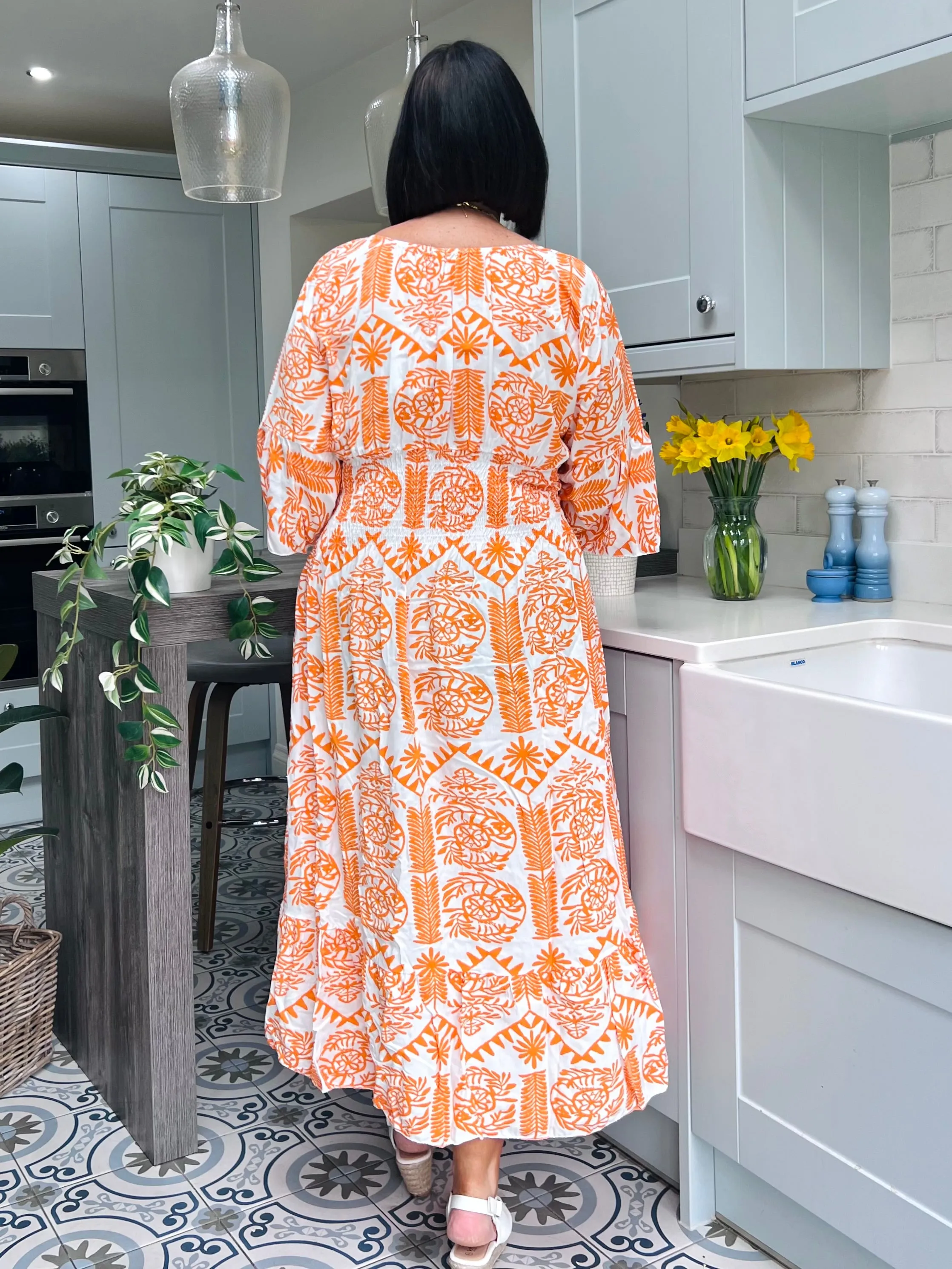 Orange Flared Sleeve Maxi Tribal Dress Megan