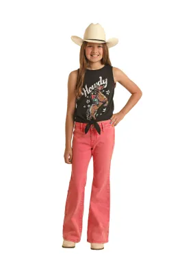 Panhandle Slim Girls Pink Distressed Flare Jeans