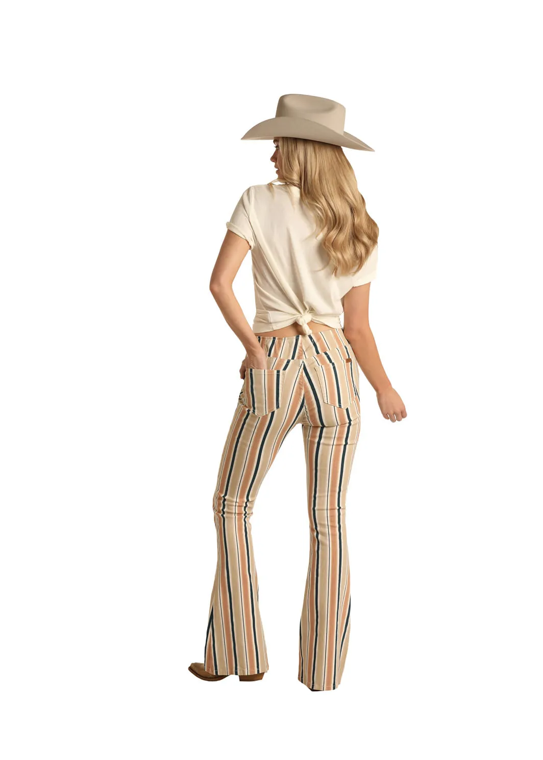 Panhandle Slim Womens Beige Stripe Pullon Flares Jeans