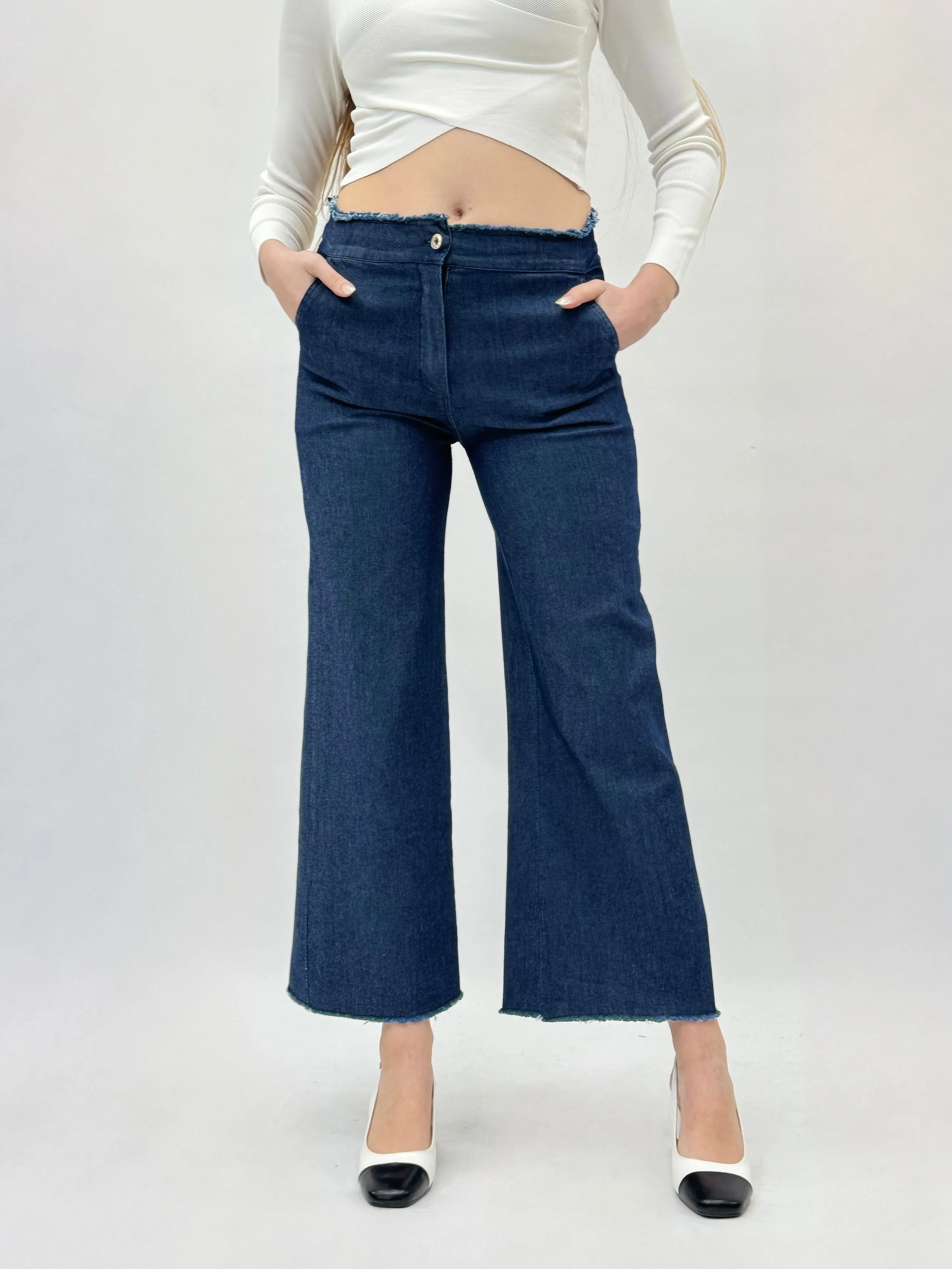 Pantaloni gamba larga in denim