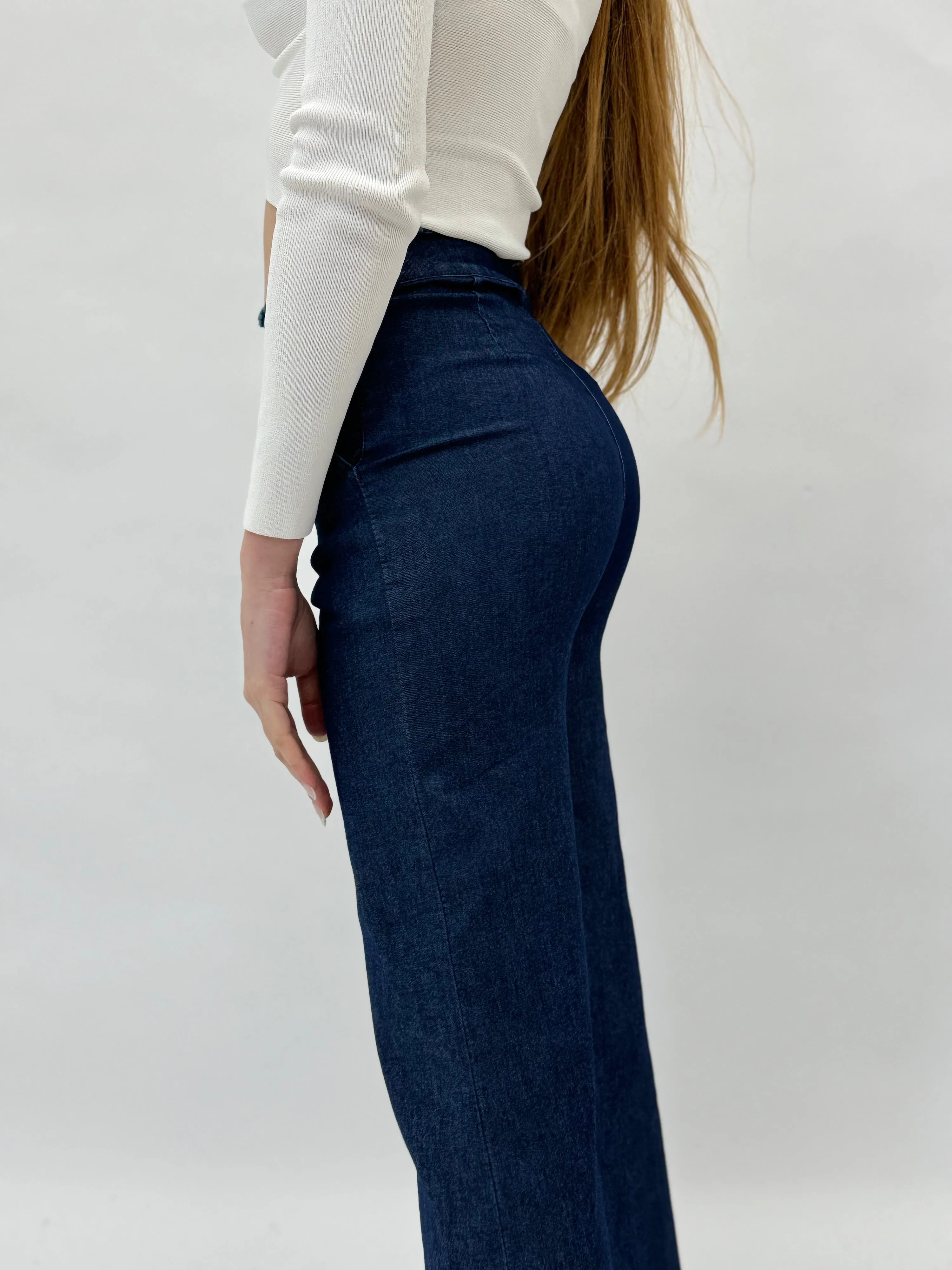 Pantaloni gamba larga in denim