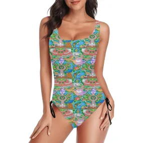 Park Map Drawstring Side Women's One-Piece Swimsuit