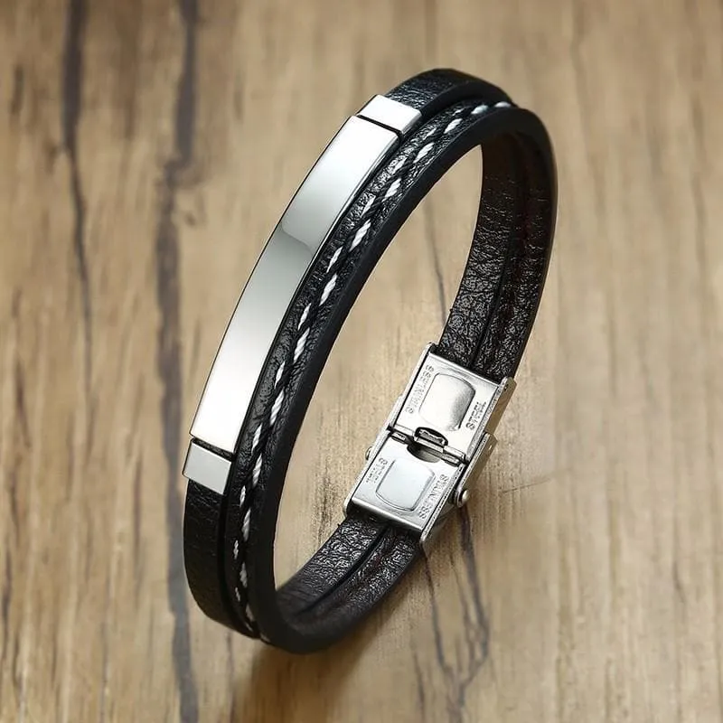 Personalized PU-Leather Bracelet Custom Engraved