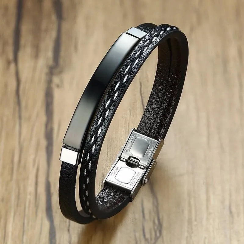 Personalized PU-Leather Bracelet Custom Engraved