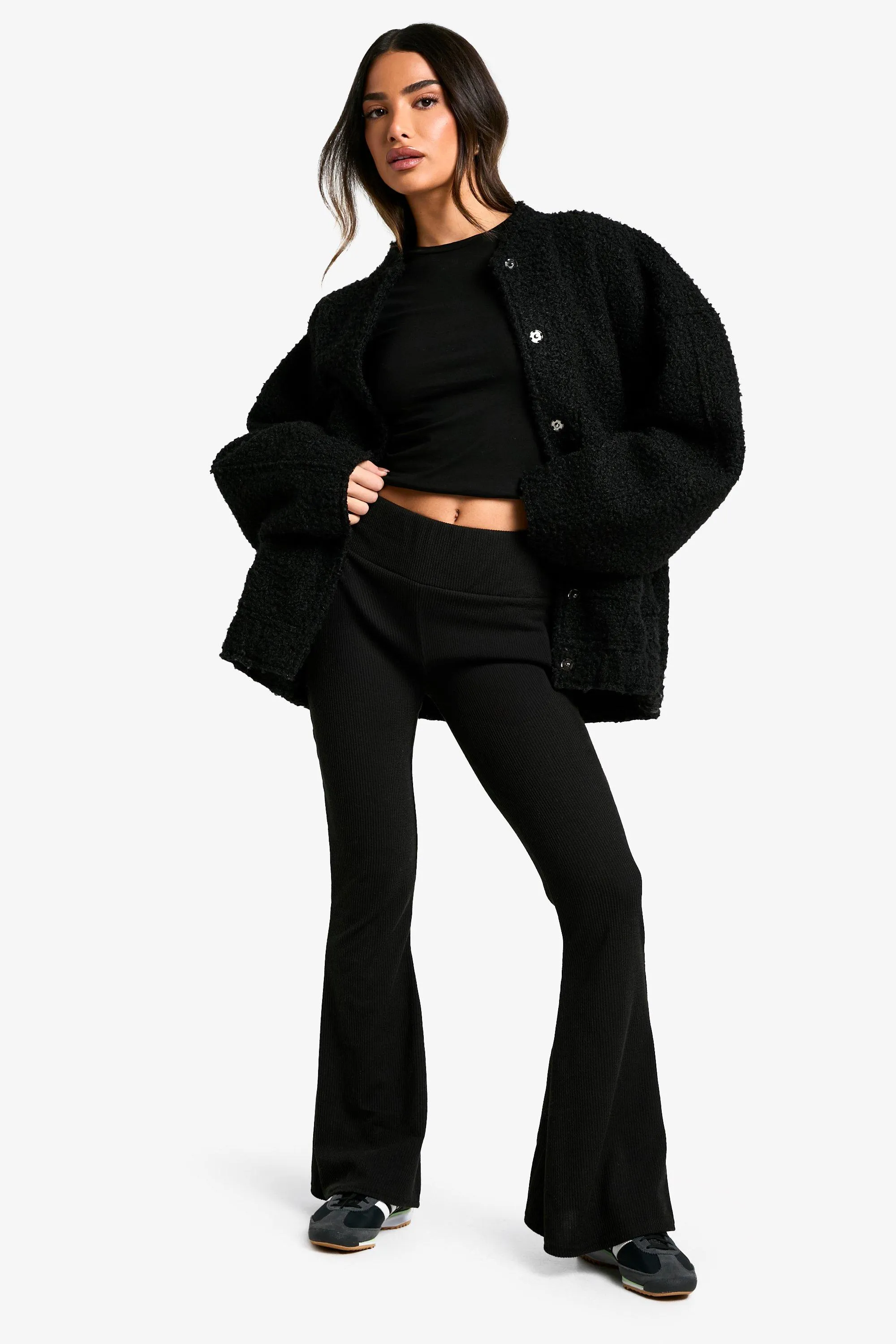 Petite Crinkle Rib Thick Waistband Flares