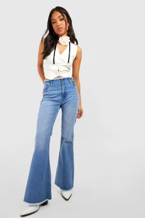 Petite Fray Waistband Stretch Flares