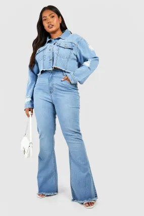 Plus Butt Shaper Stretch Fray Hem Denim Flares