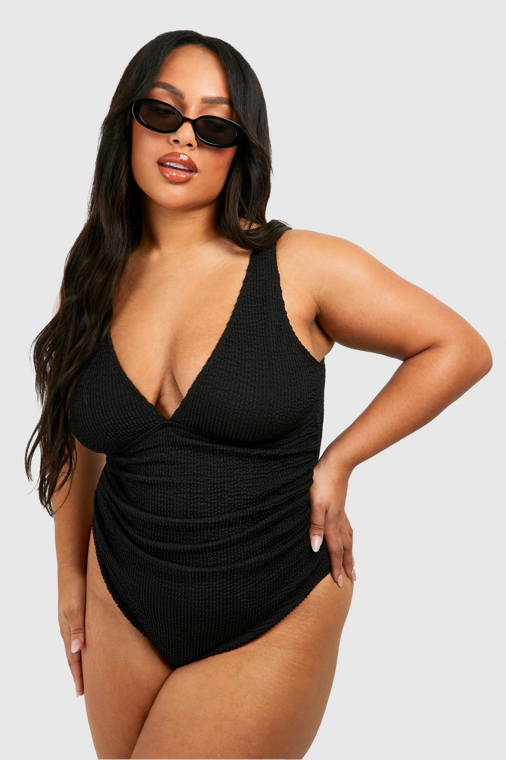 Plus Crinkle Tummy Control Ruched Swimsuit