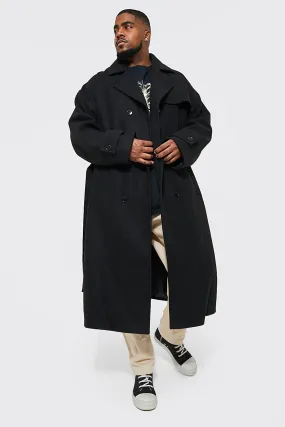 Plus Double Breasted Trench Overcoat | boohooMAN UK