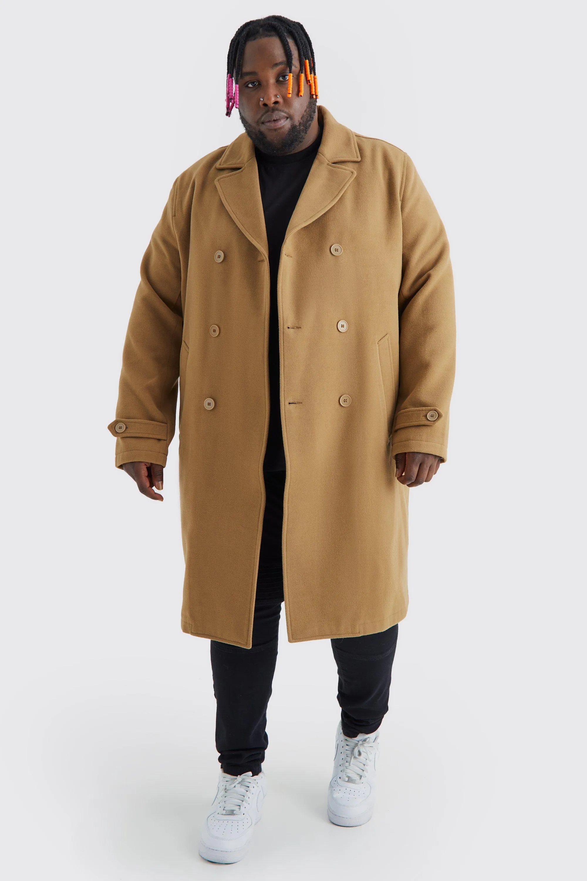 Plus Double Breasted Wool Look Overcoat