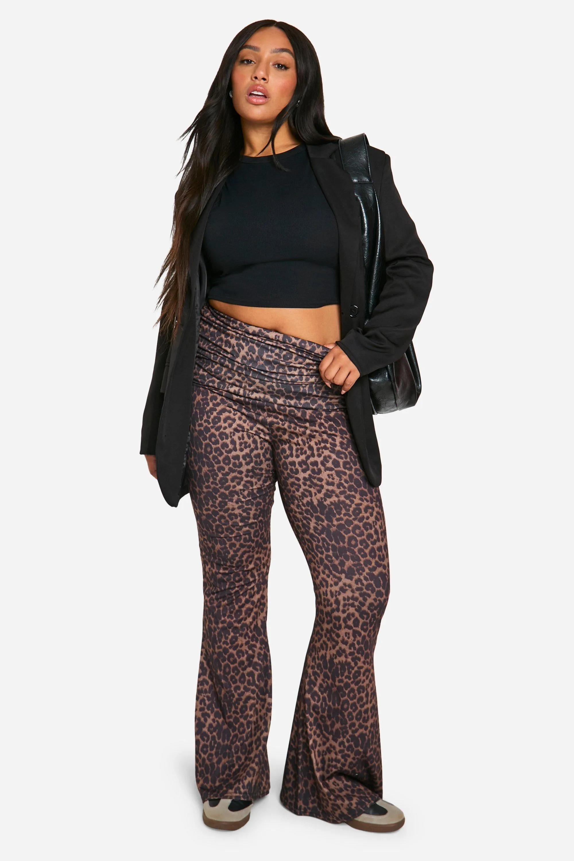 PLUS LEOPARD FOLDOVER WAIST FLARES