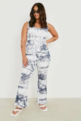 Plus Rib Tie Dye Printed Flares