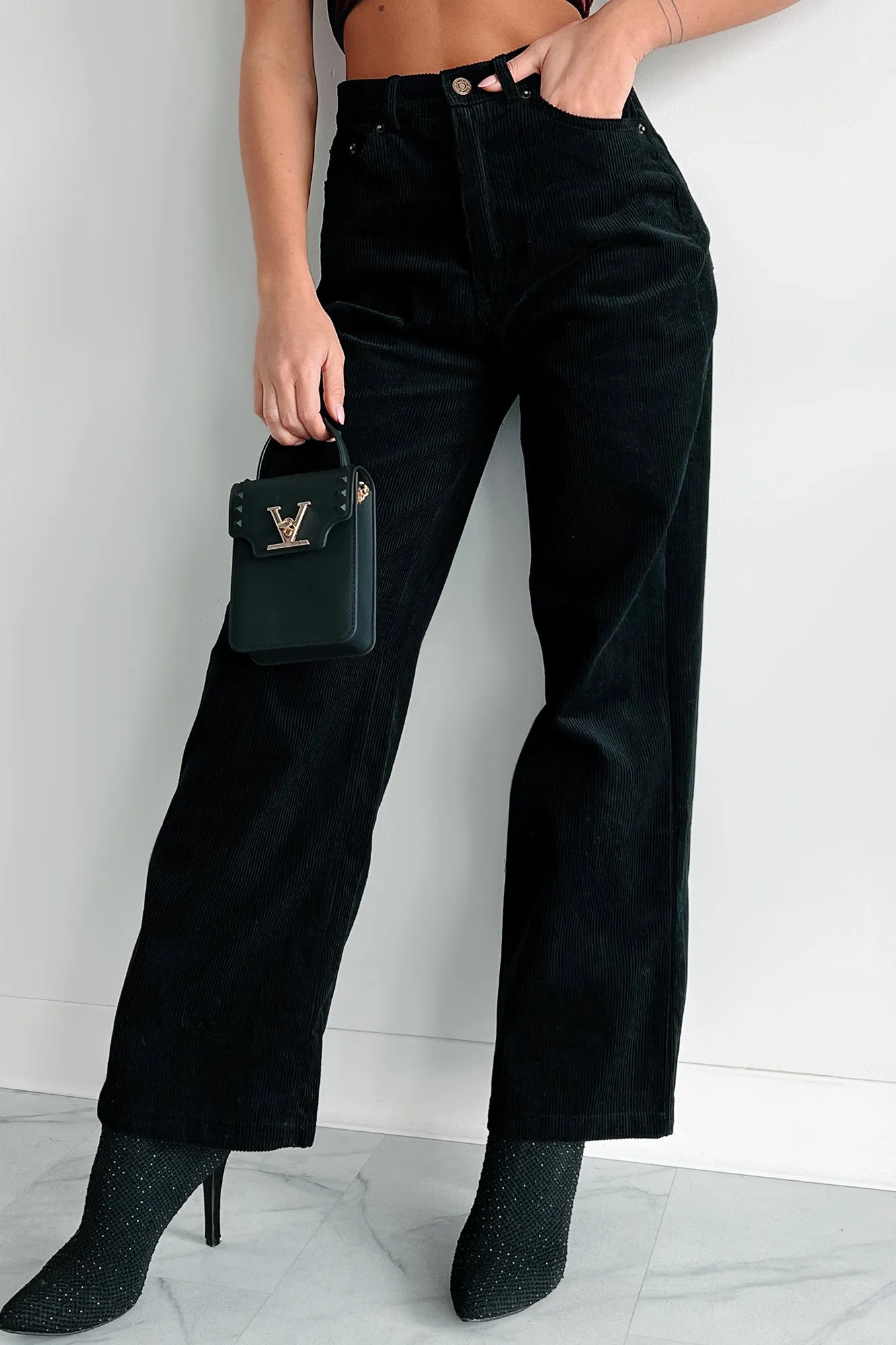 PNW Casual High Waisted Corduroy Pants (Black)