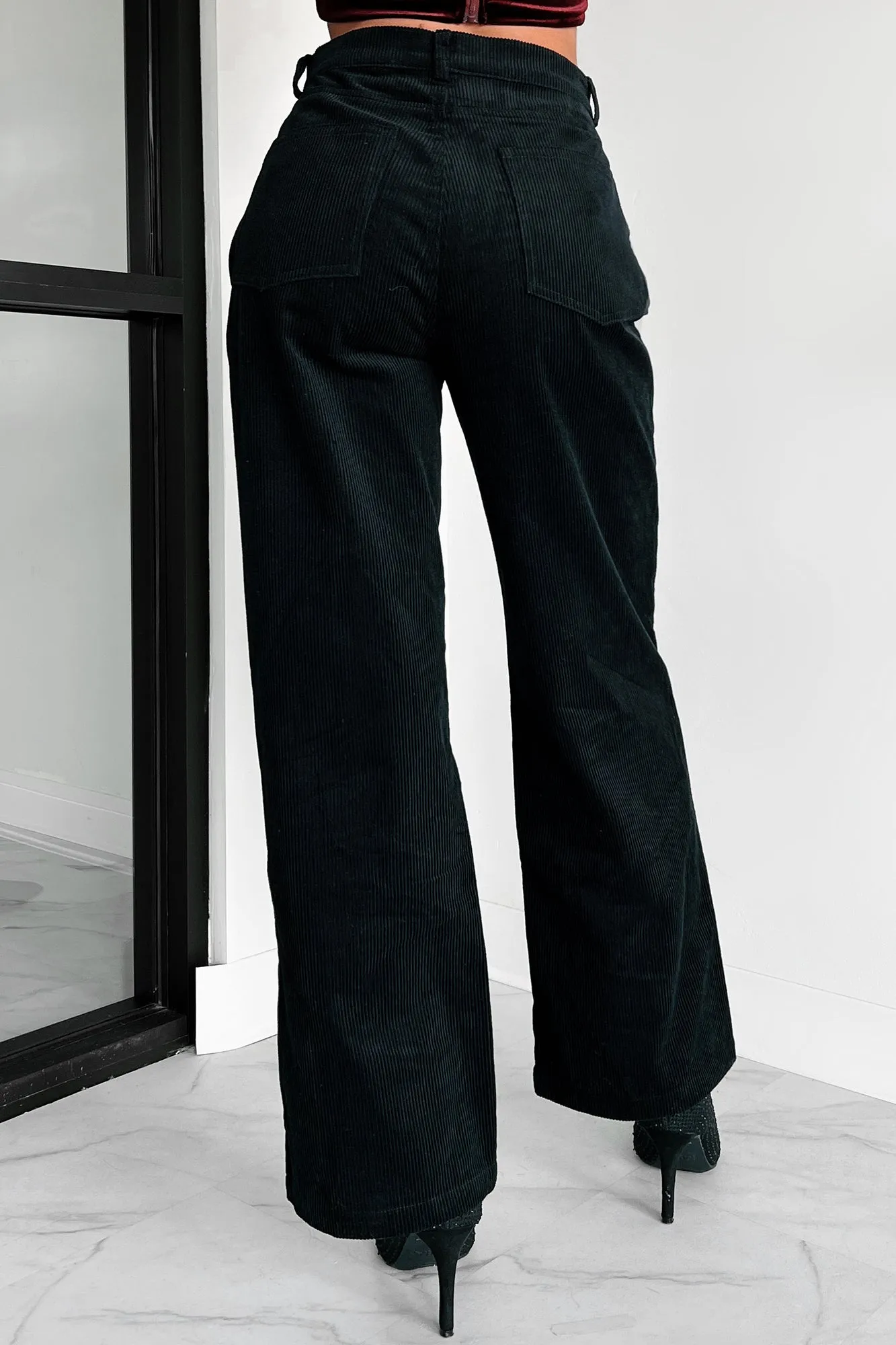 PNW Casual High Waisted Corduroy Pants (Black)