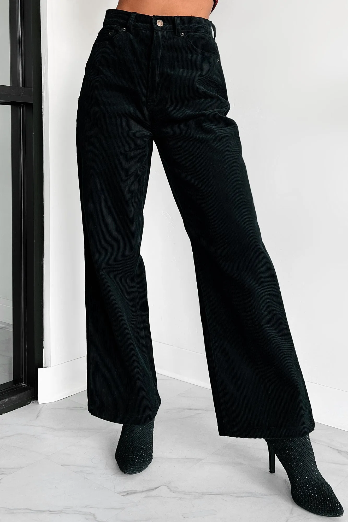 PNW Casual High Waisted Corduroy Pants (Black)