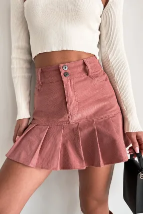 Prep Talk Pleated Corduroy Mini Skirt (Mauve)