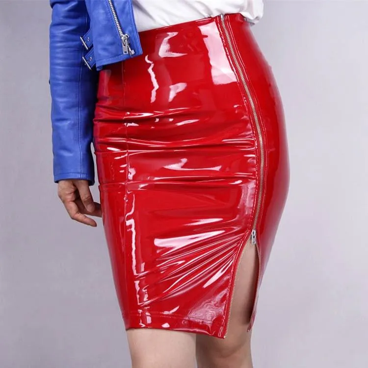 PU Leather High Waist Bodycon PVC Office Pencil Skirt