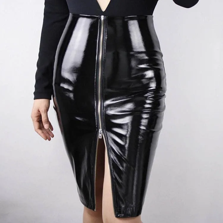 PU Leather High Waist Bodycon PVC Office Pencil Skirt