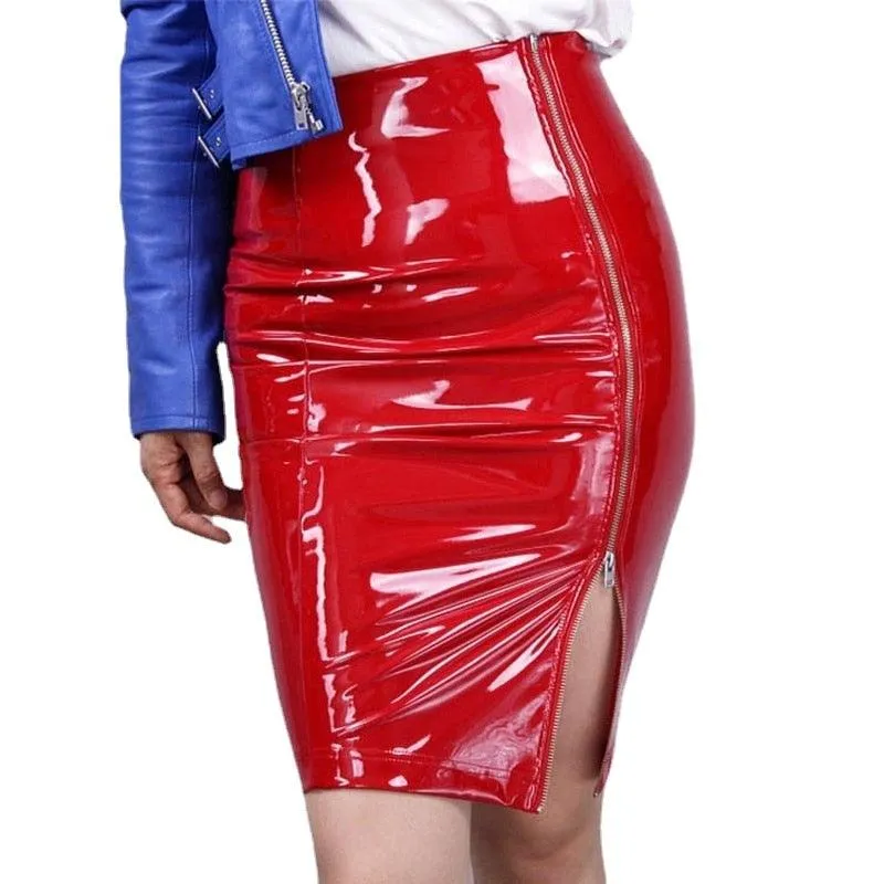 PU Leather High Waist Bodycon PVC Office Pencil Skirt