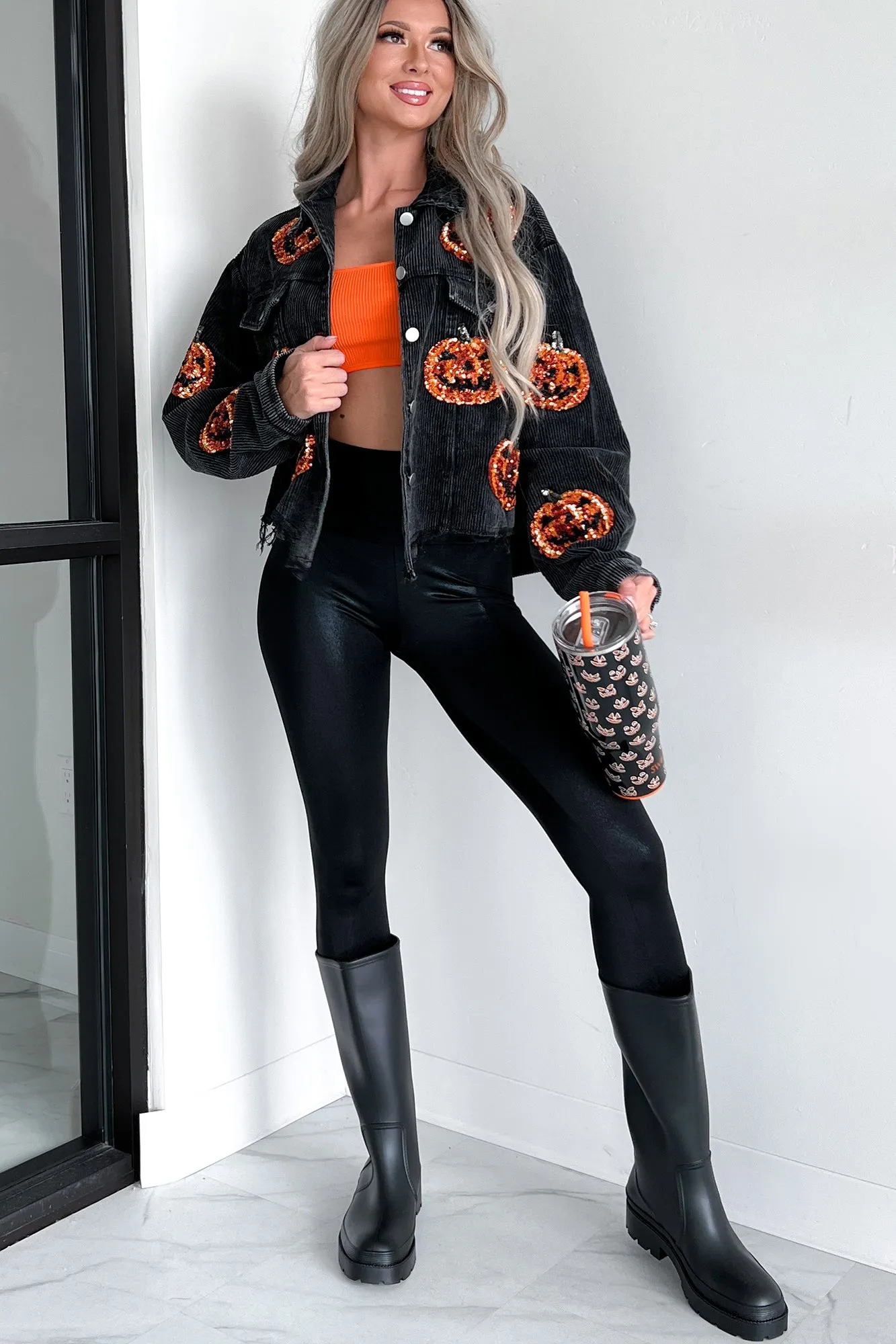 Pumpkin Patrol Pumpkin Sequin Corduroy Jacket (Black Charcoal)