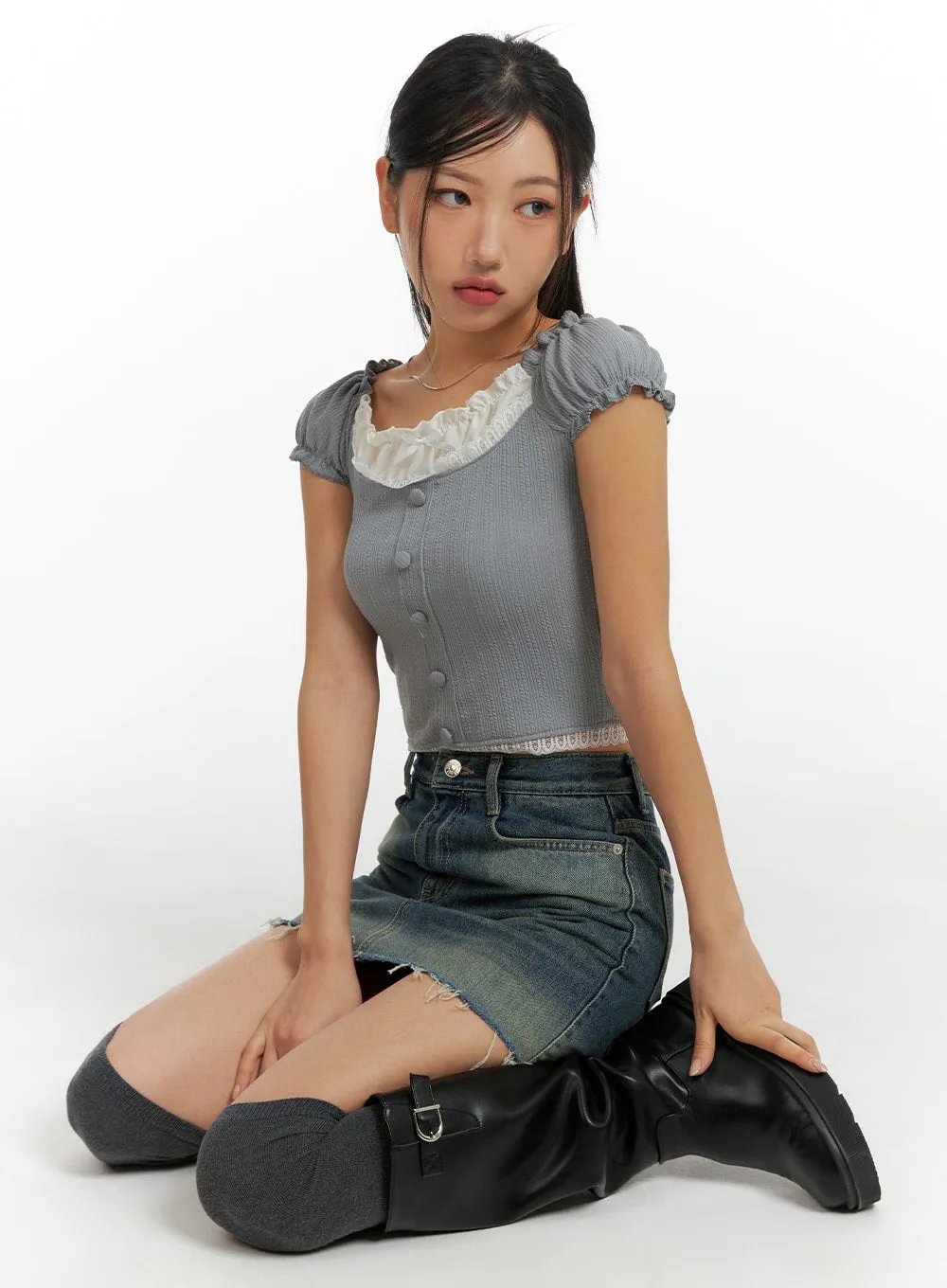 Raw Hem Denim Mini Skirt CF427