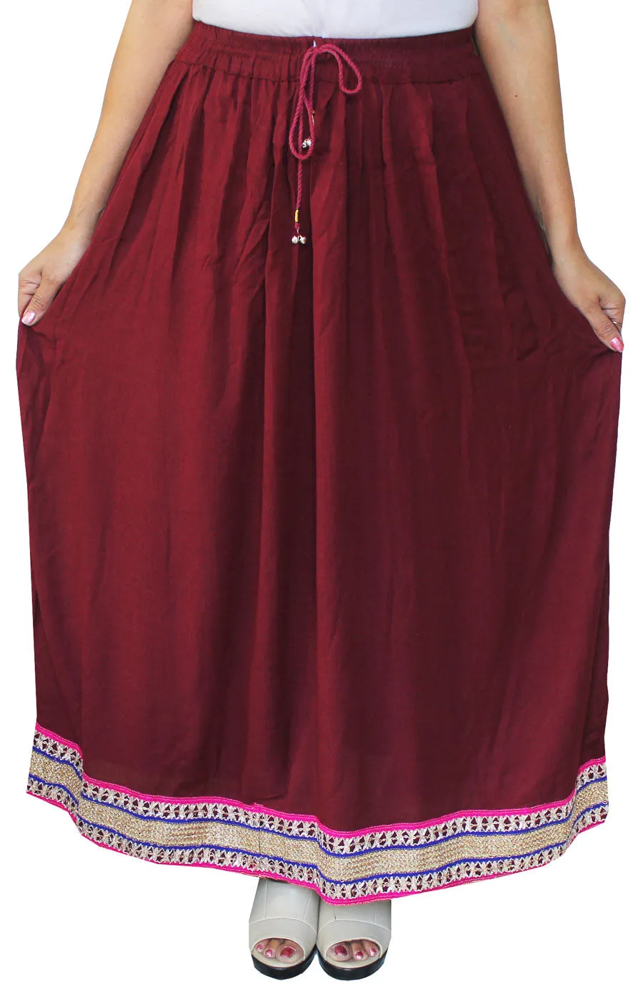 Rayon Solid Color Long  Skirt Womens Indian Clothing (Maroon)