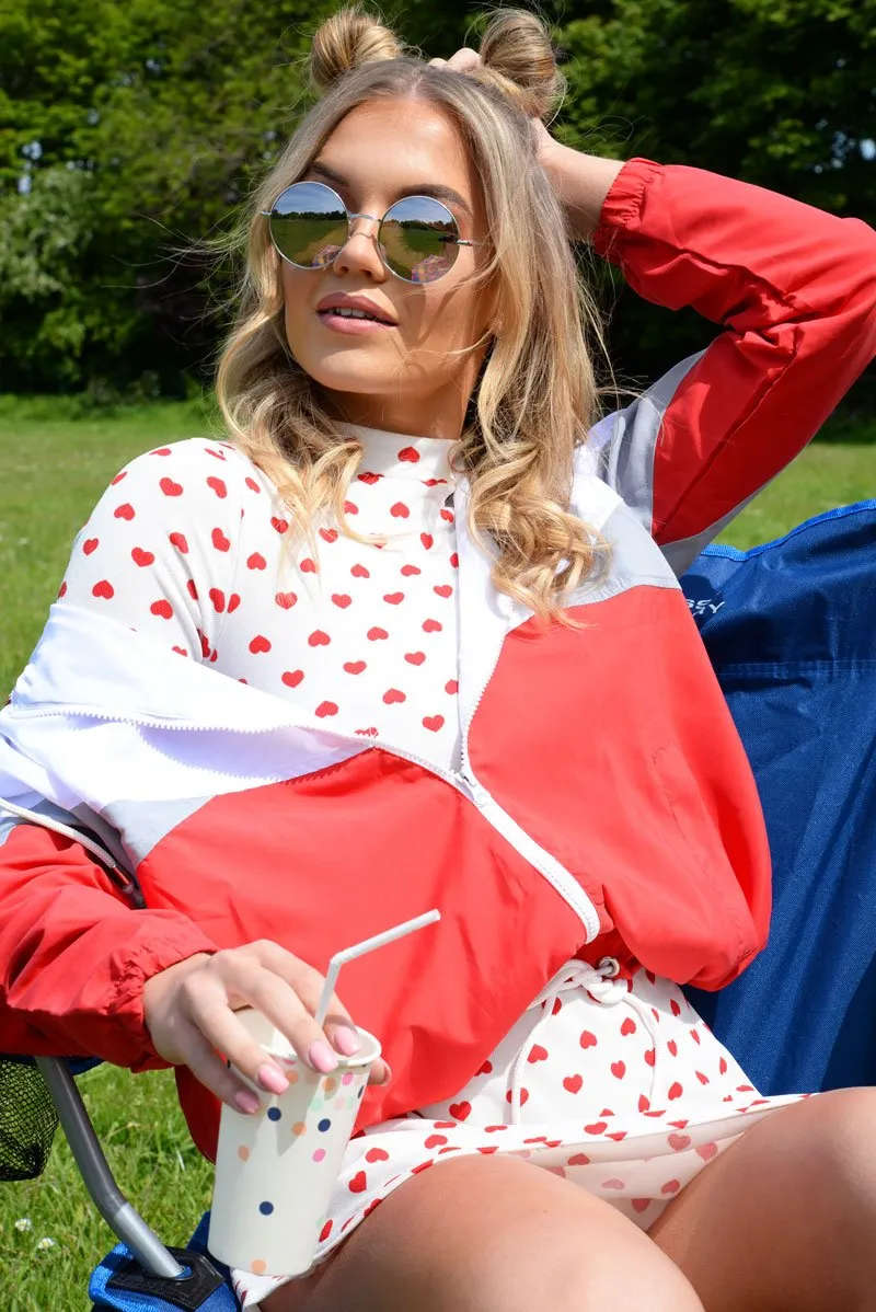 Red Colour Block Windbreaker Jacket - Karina