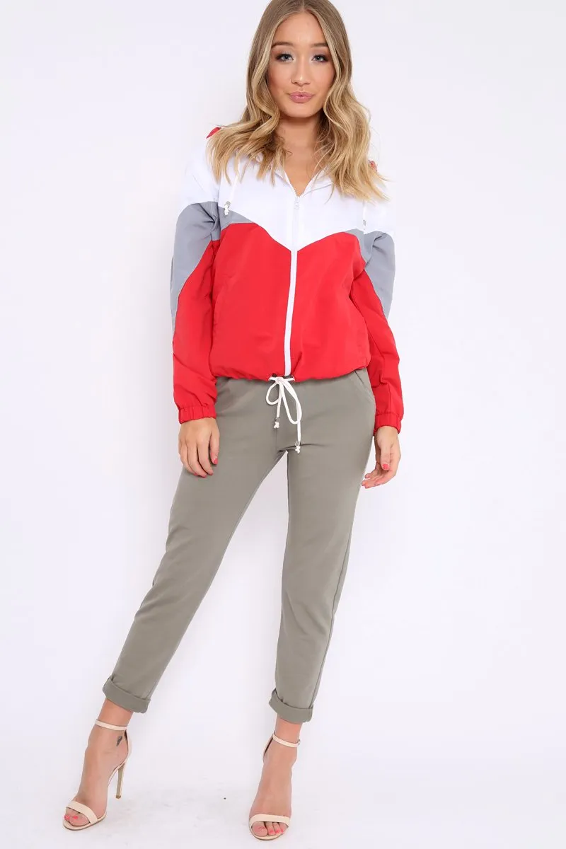 Red Colour Block Windbreaker Jacket - Karina