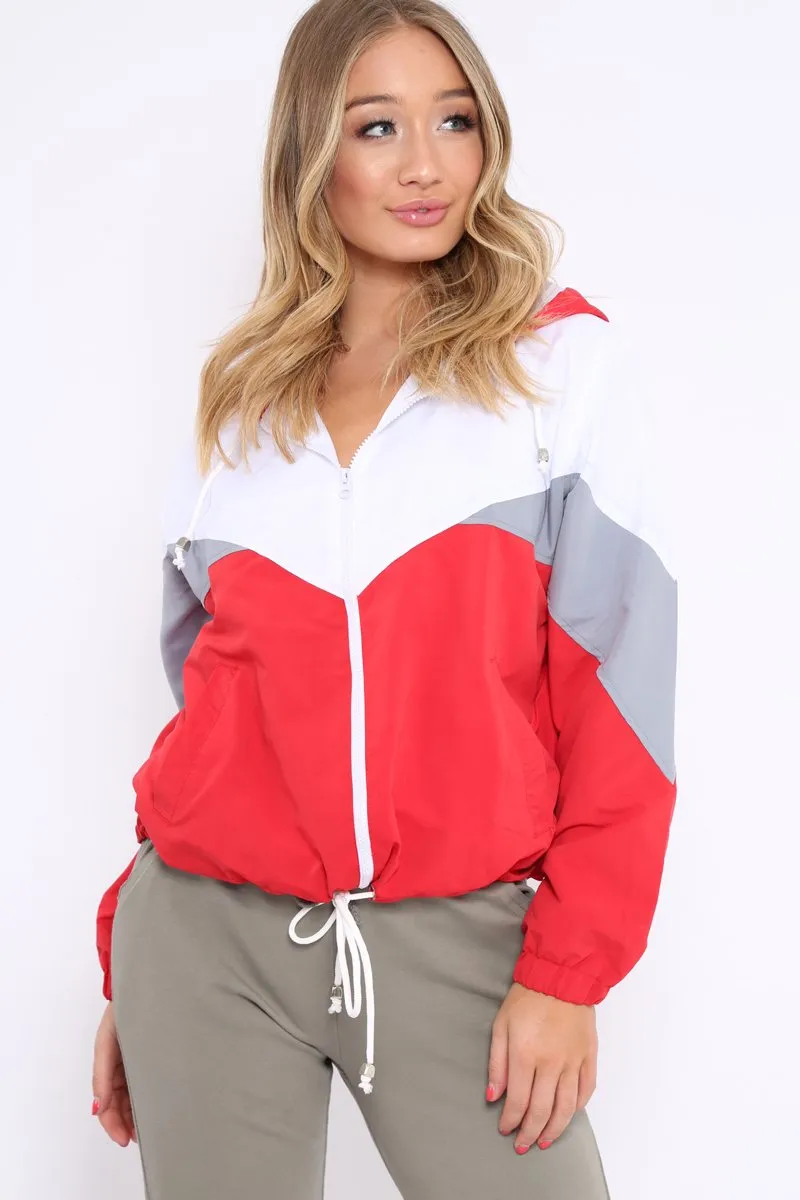 Red Colour Block Windbreaker Jacket - Karina